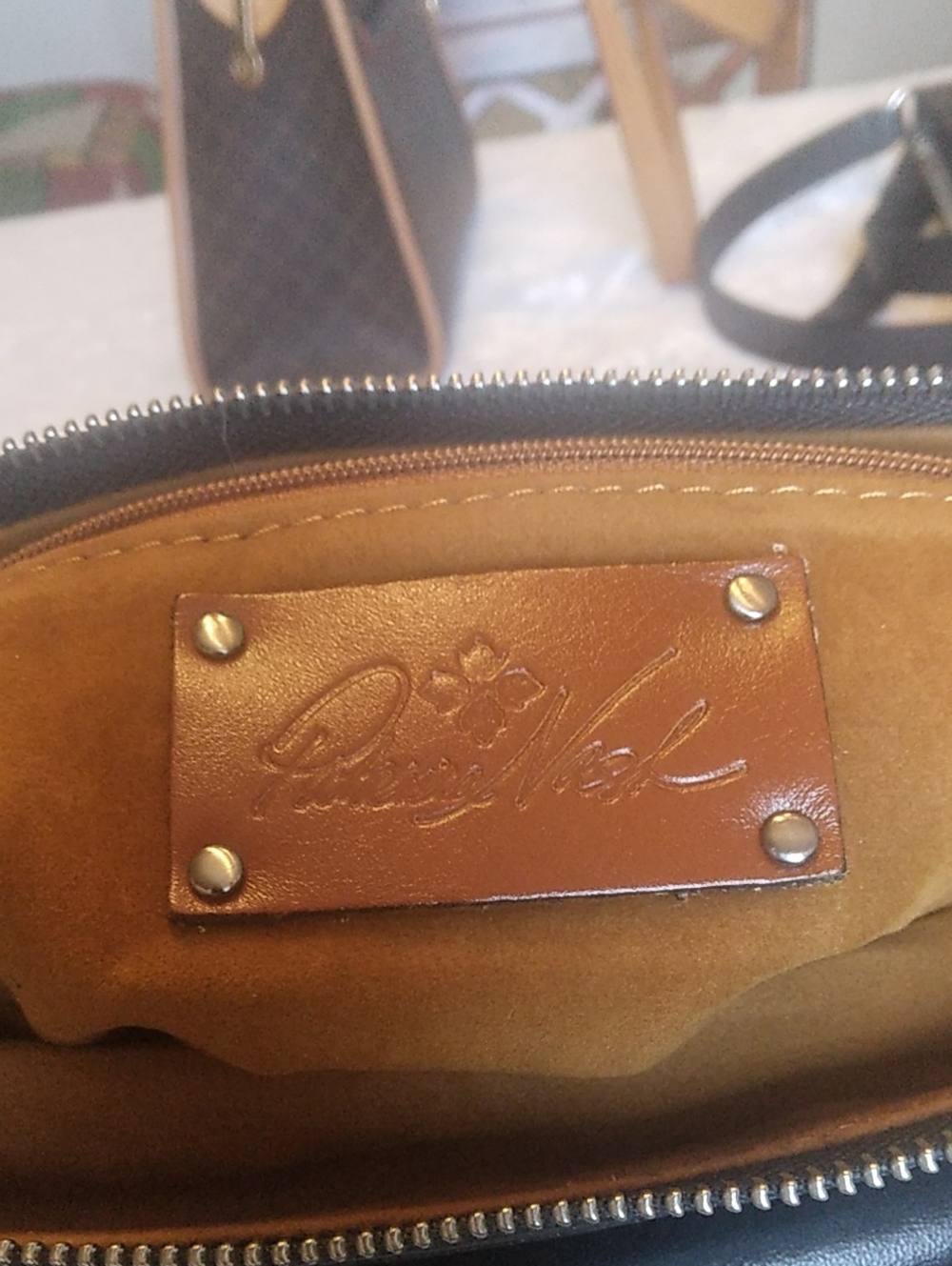 Patricia Nash Tan Leather Label with Camel Suede Interior